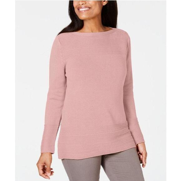 Karen Scott Cotton Boat-Neck Sweater KS Tea Rose S - Picture 1 of 3